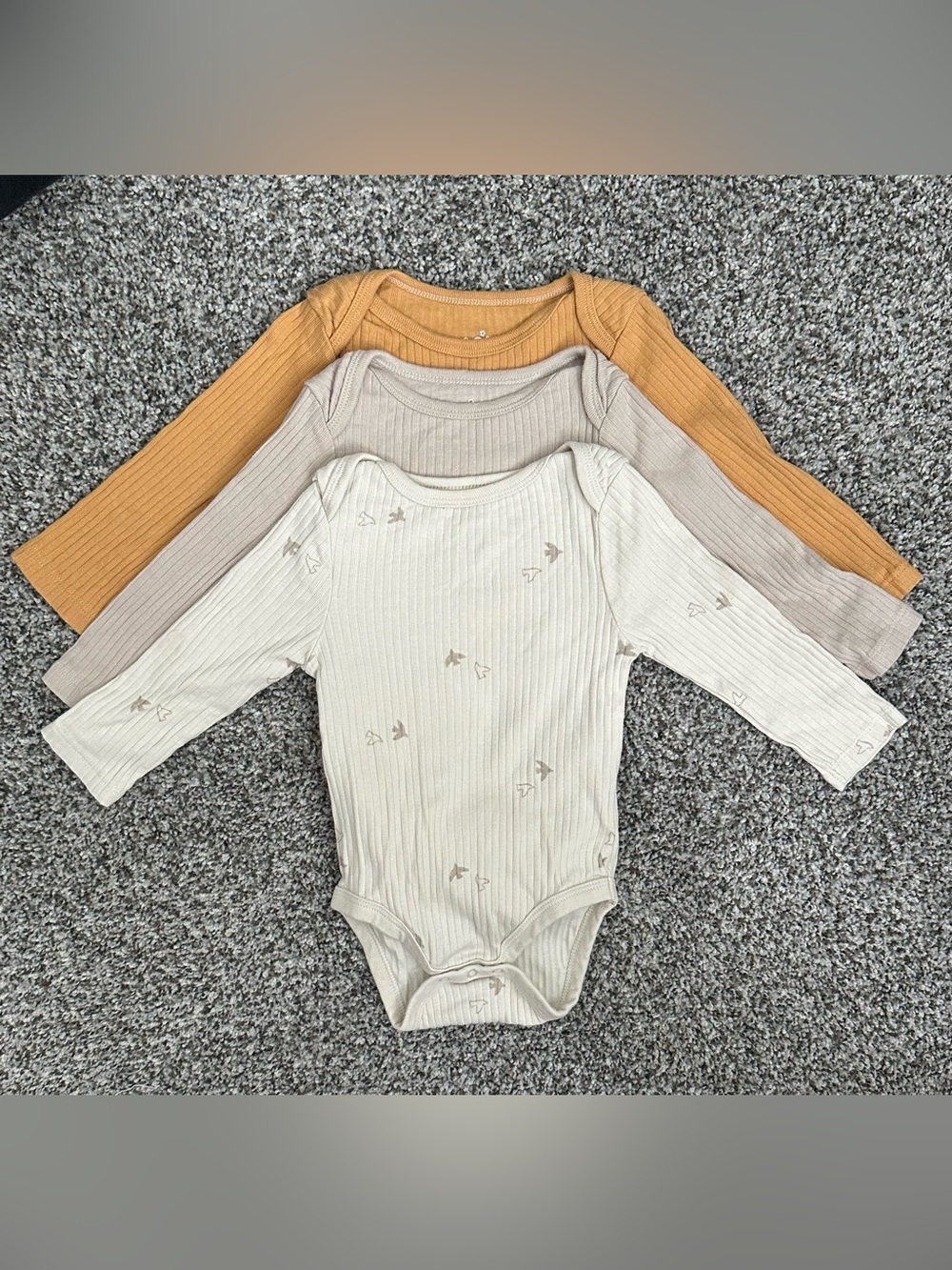 Set of 3 Ribbed Long-Sleeve Bodysuit Sets